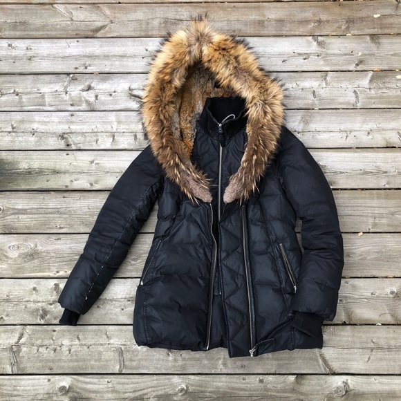 Mackage Jacket Black Fitted Down Fur Hooded Coat Medium - Picture 10 of 16